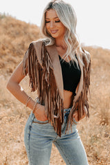 Midnight Range Faux Suede Collared Fringe Shawl (Tan)