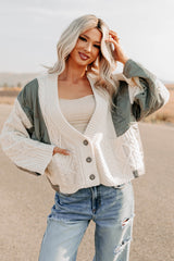 Latte Layers Quilted Cable Knit POL Cardigan (Natural/Olive)