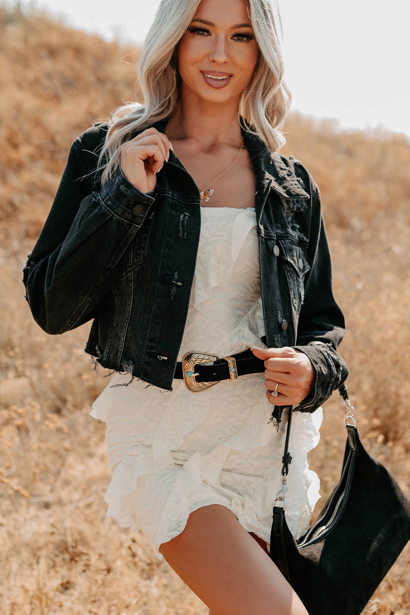 Fade Into You Distressed Denim Jacket (Washed Black)