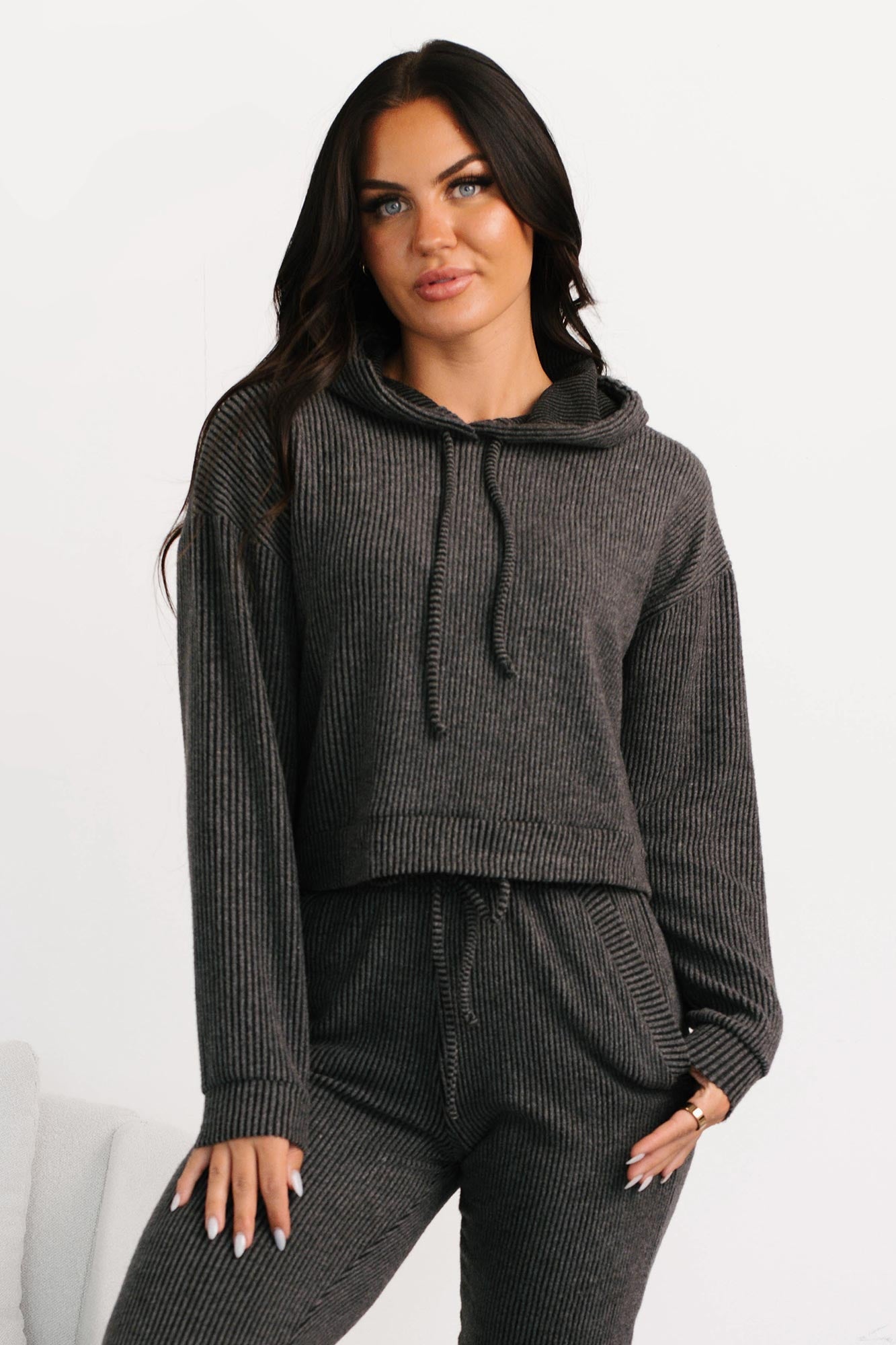 Now Feels Right Brushed Rib Hoodie (Charcoal)