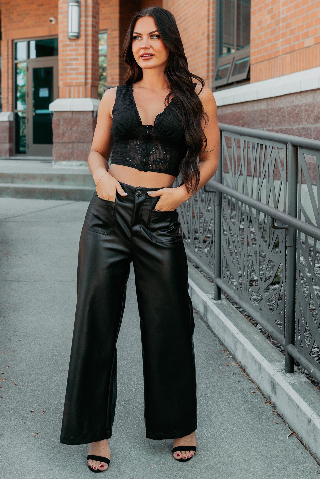 More Than Usual Wide-Leg Faux Leather Pant (Black)