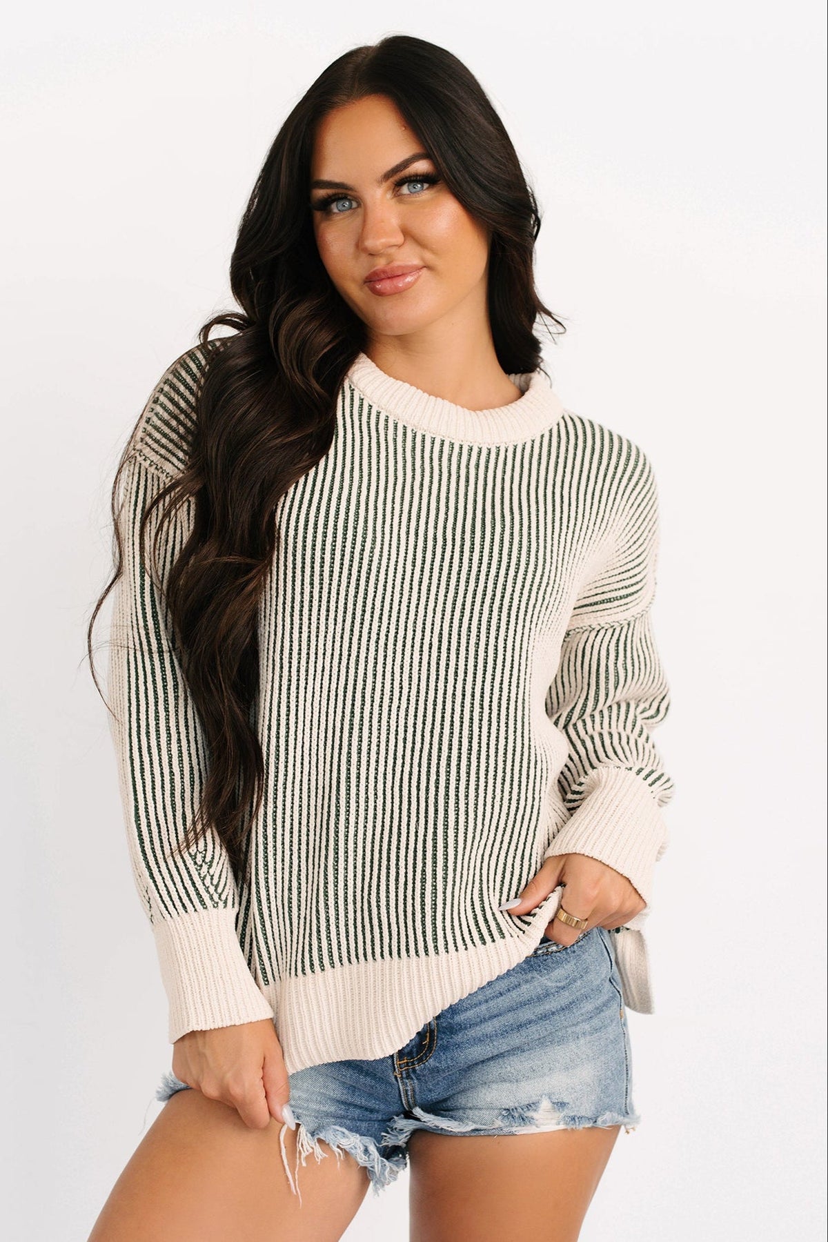Snug Haven Two Tone Zenana Sweater (Dark Green)