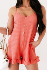 Unwind and Unplug Sleeveless Textured Romper (Coral)