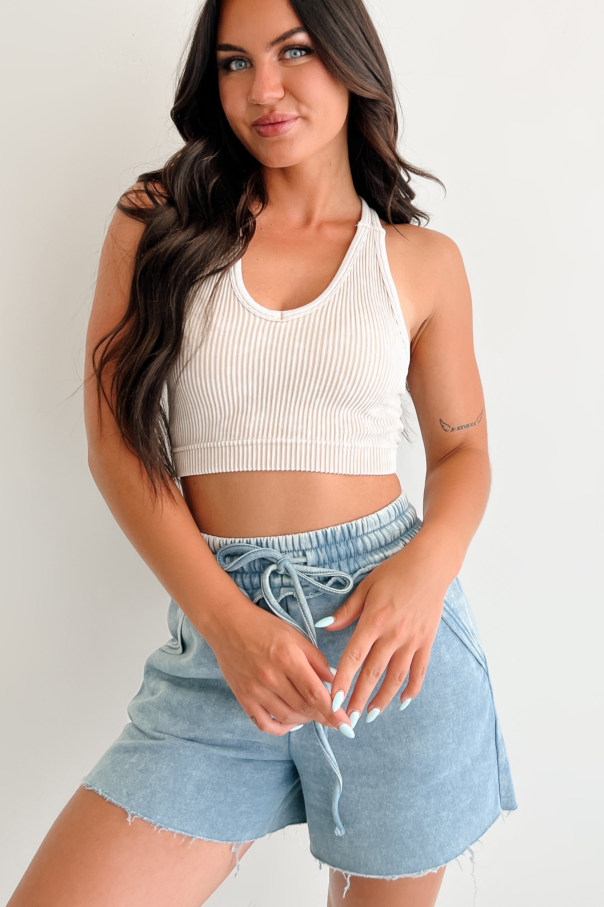 Lead Like Her Ribbed V Neck Zenana Crop Top (Sand Beige)