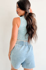 Woke Up Cute Stone Wash Padded Zenana Top (Blue Grey)