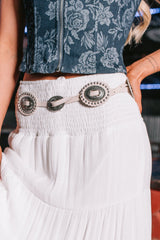 Barnyard Breeze Leather Detailed Concho Belt (Silver/Ivory)