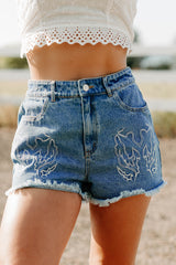 Wild Ride Ready Western Stitch Denim Shorts (Denim)