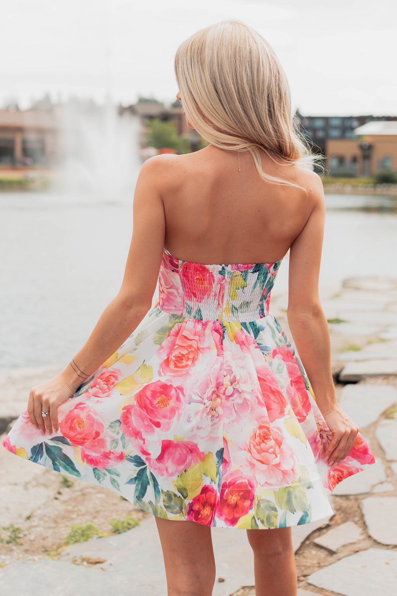 Flora's Garden Strapless Floral Corset Mini Dress (Pink)