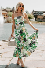 Feel It First Strapless Leaf Print Maxi Dress (Ivory/Green)