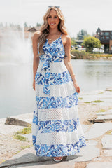 Only Ever You Eyelet Lace Tiered Maxi Dress (Blue)