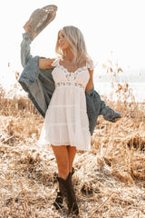 Gentle Nights Lace Sleeveless Mini Dress (Ivory)