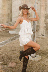Calm Chemistry Eyelet Peplum Tank Top (White)