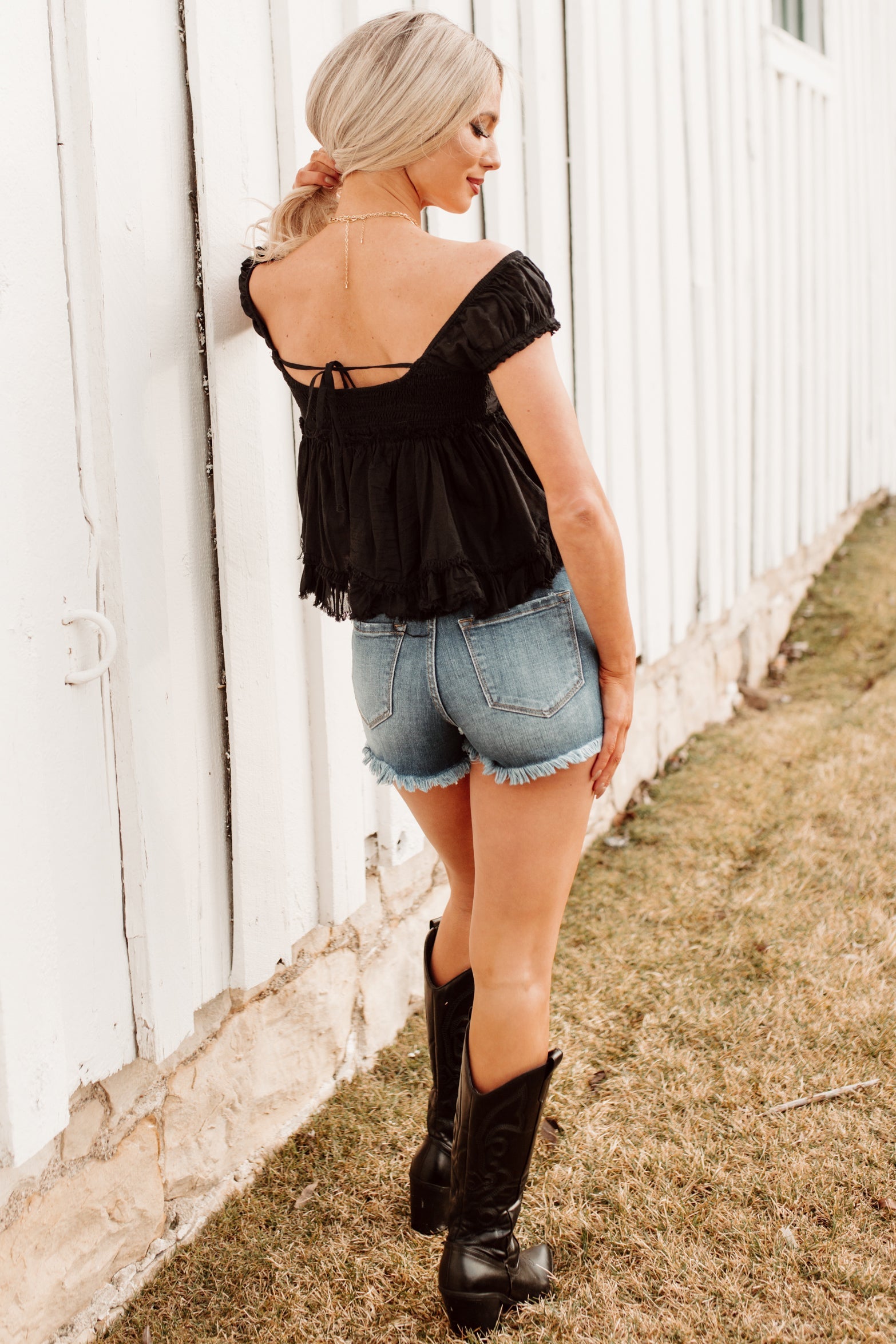 Just One Look Ruffle Babydoll Top (Black)