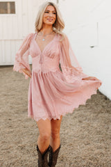 Ethereal Aura Dotted Mesh Mini Dress (Blush)