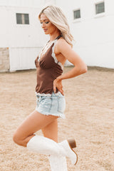 Love Me Later Polka Dot Halter Cami Top (Brown)