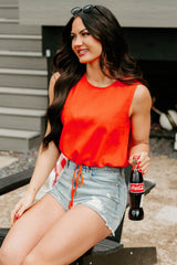 Ease & Elevate Sleeveless Drawstring Hem Top (Tomato)