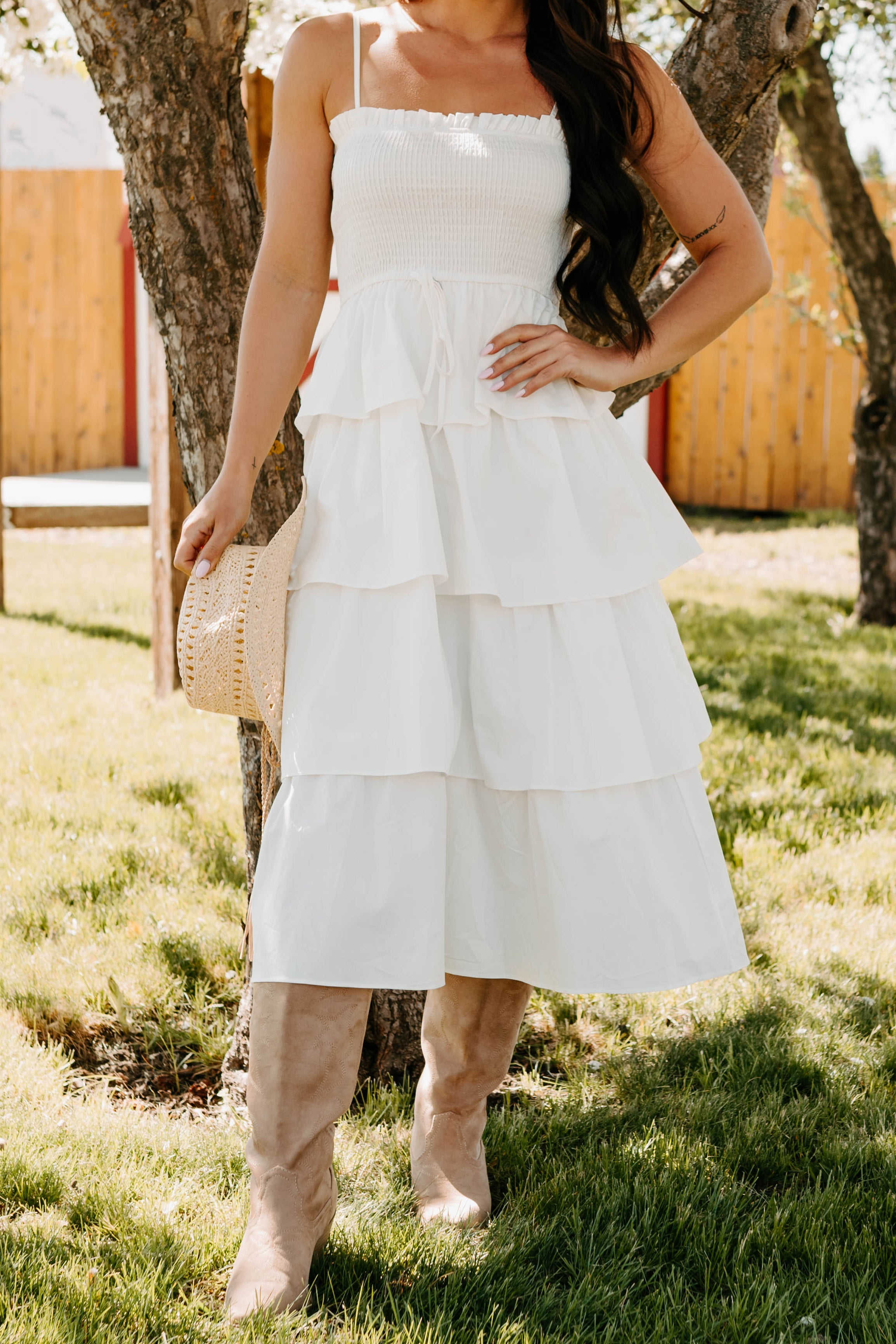 My Unique Perspective Tiered Ruffle Midi Dress (White)