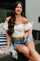 Call Me Cute Puff Sleeve Sweetheart Top (Off White)