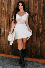 Moonlit Reverie Satin Jacquard Mini Dress (White)
