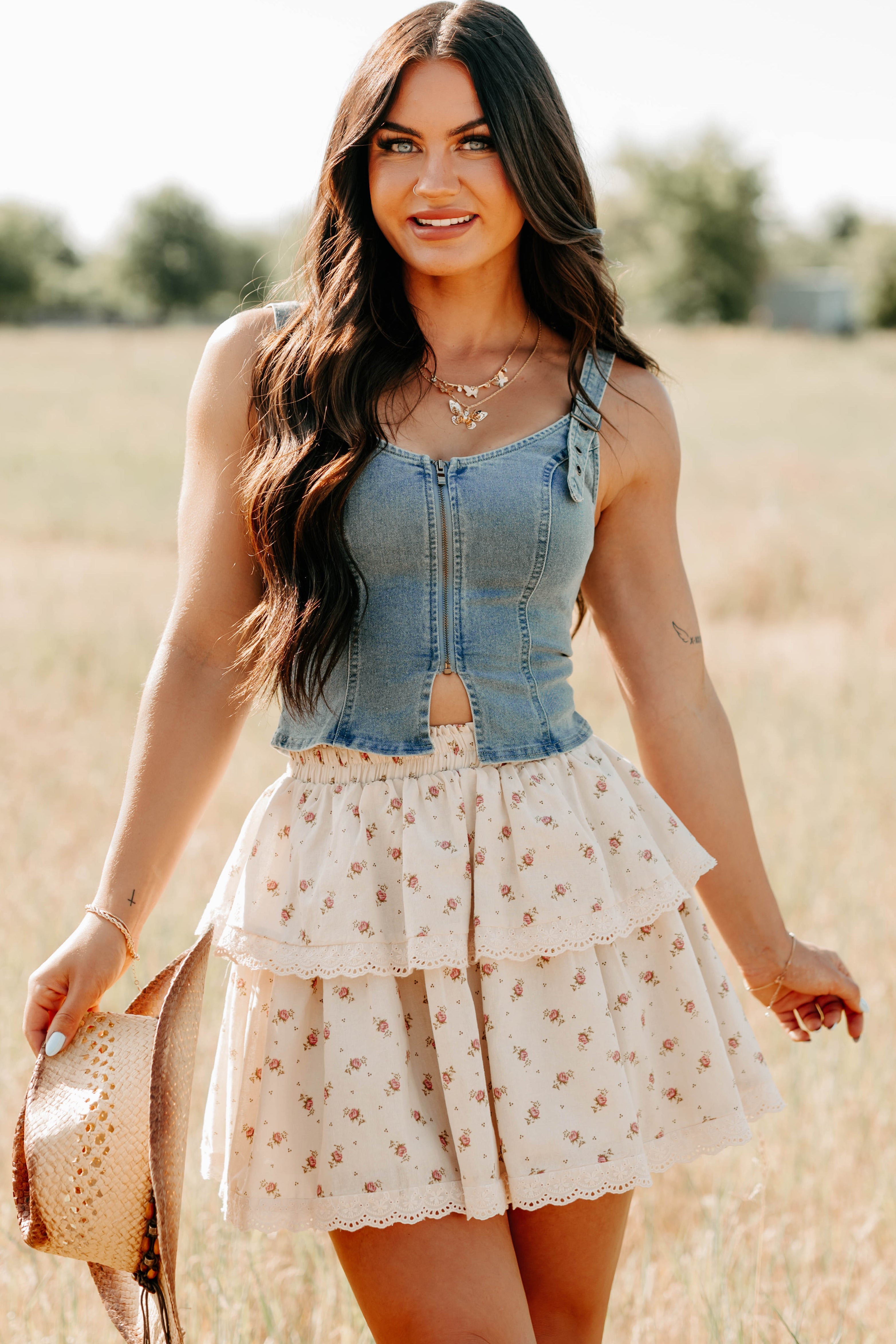 Lady's First Zip Up Denim Tank Top (Light Blue)