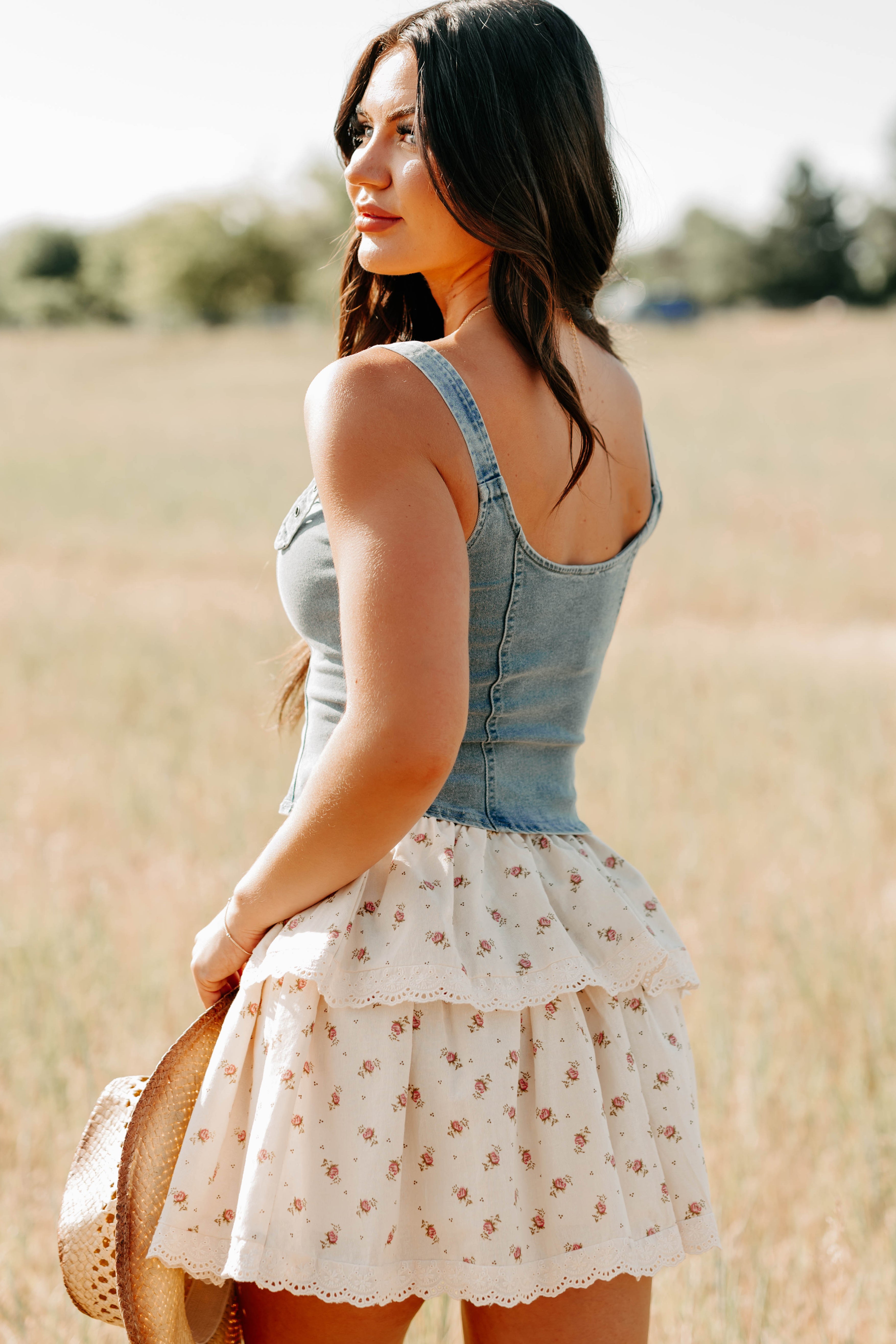 Lady's First Zip Up Denim Tank Top (Light Blue)