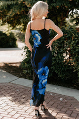 Chic Uprising Sleeveless Floral Maxi Dress (Black/Blue)