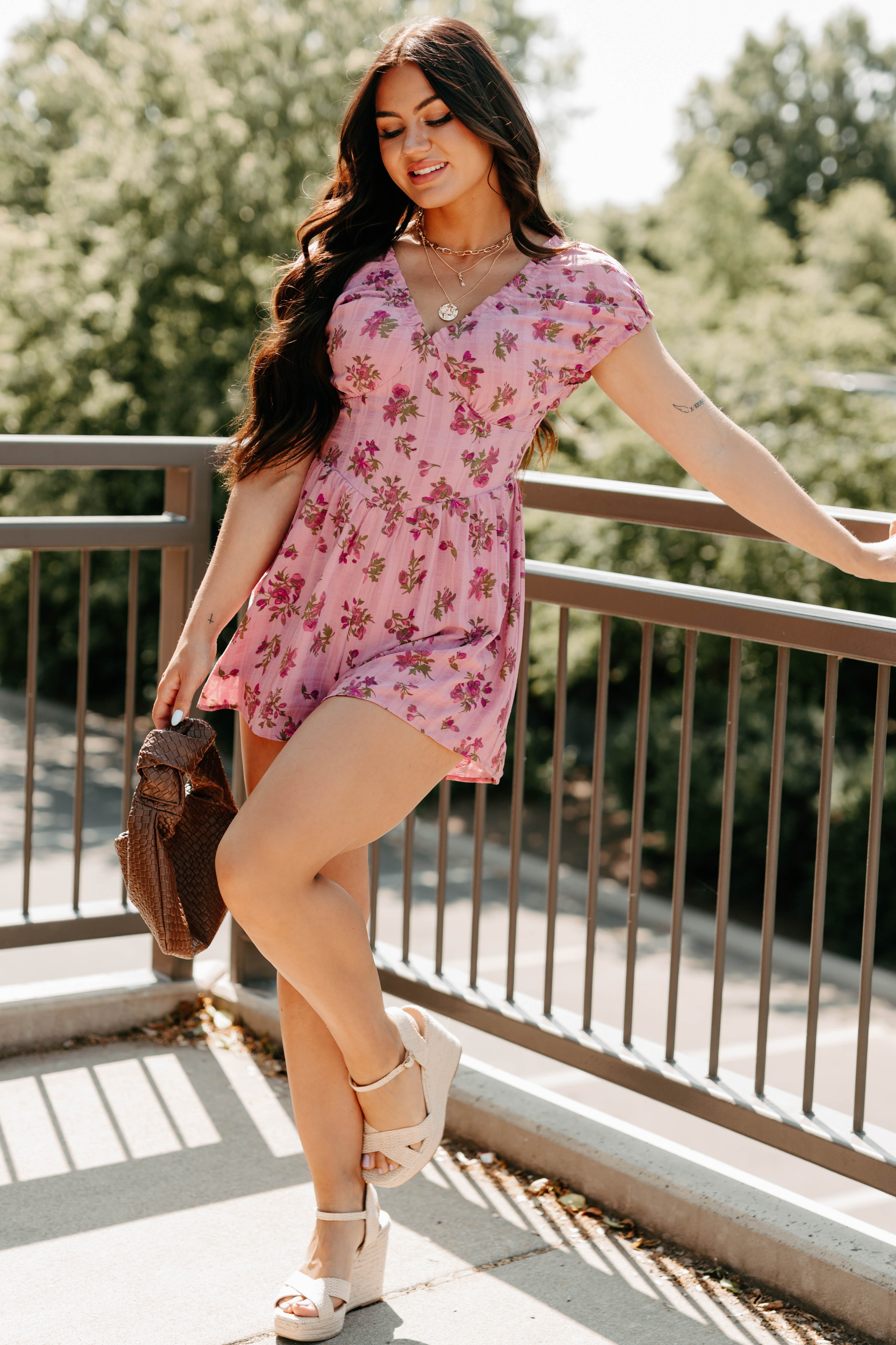 Bloom For You Short Sleeve Floral Romper (Pink)