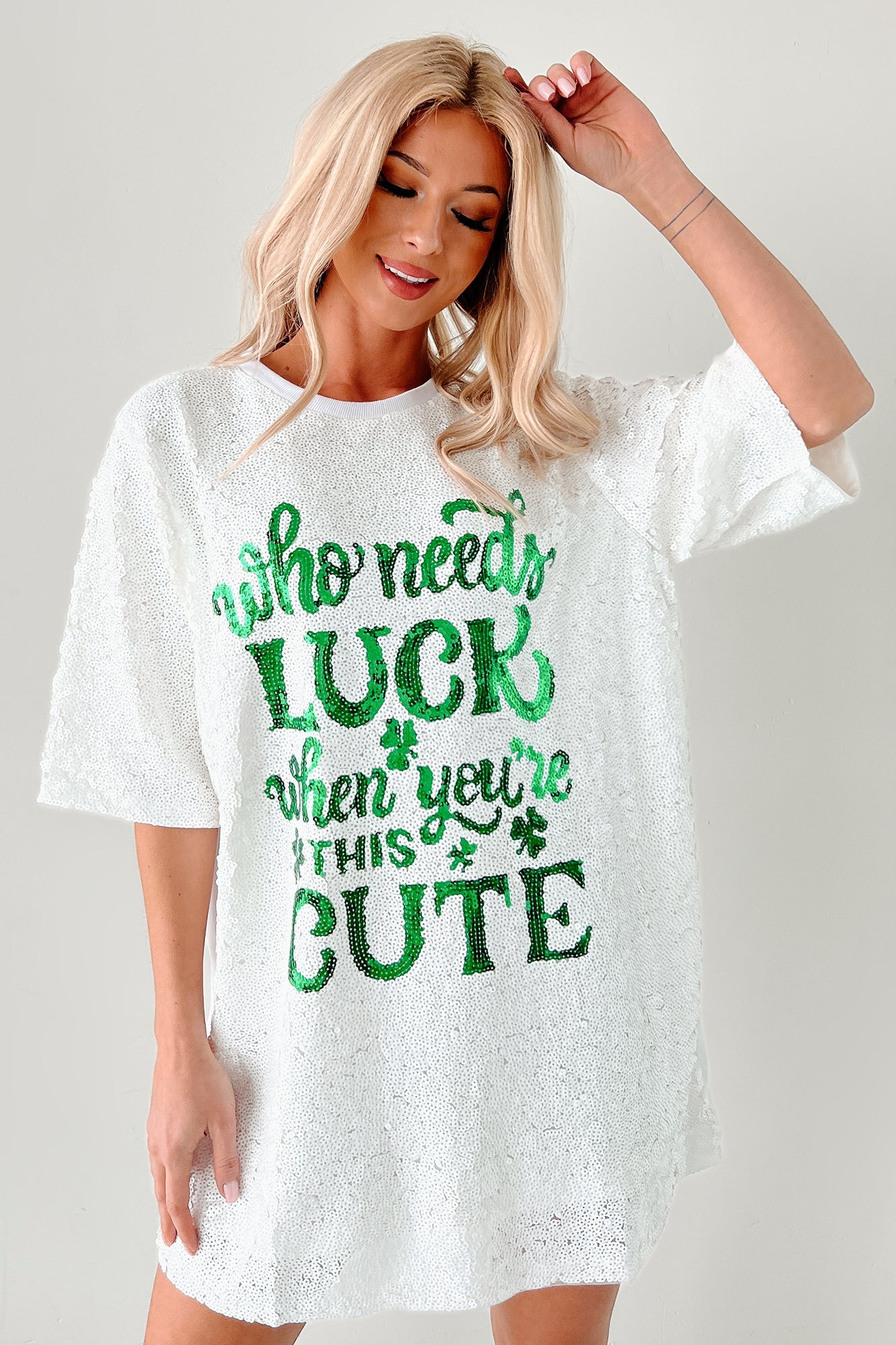 "When You're This Cute" Sequin Mini Dress (White)