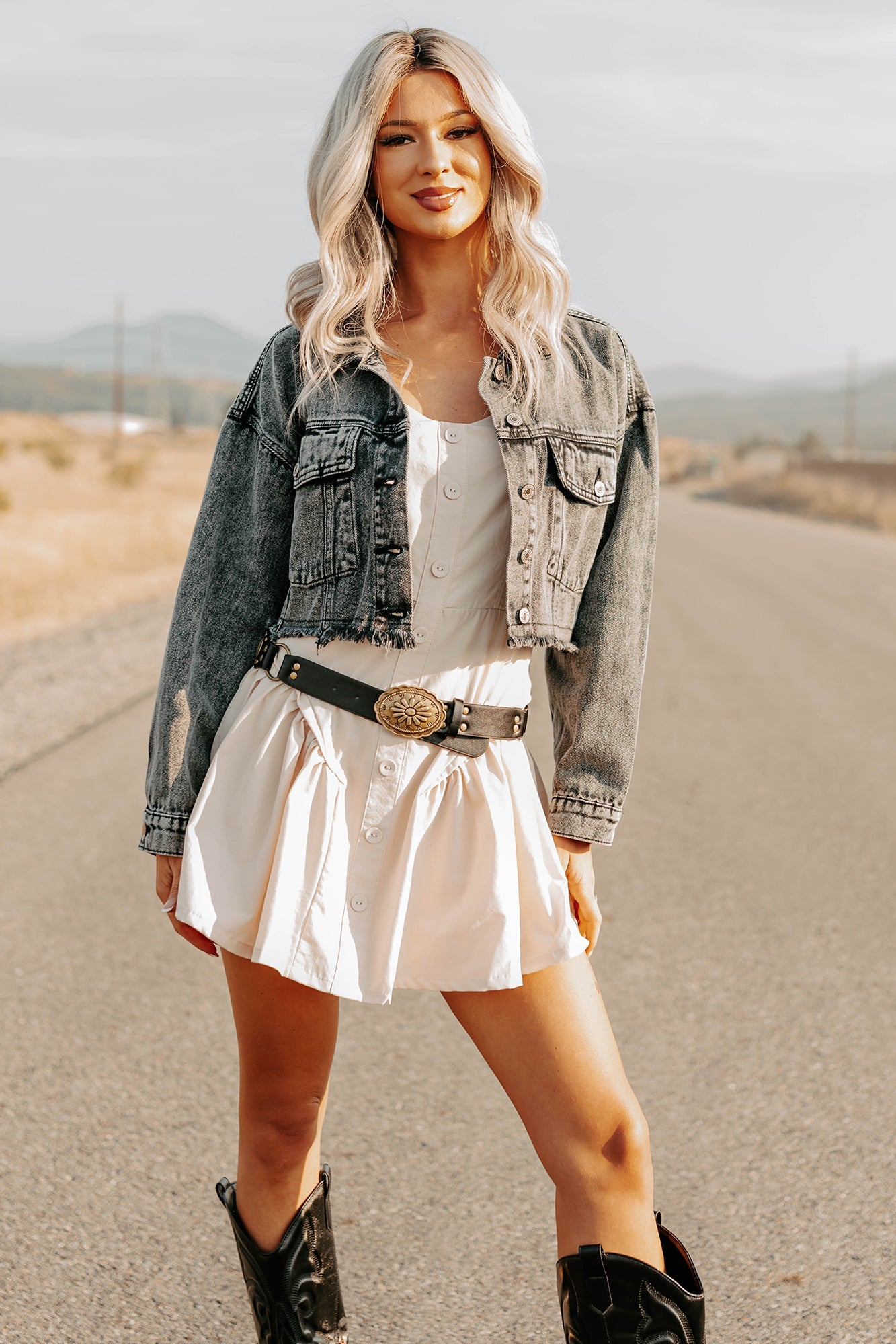 On The Loose Washed Denim Crop Jacket (Black)
