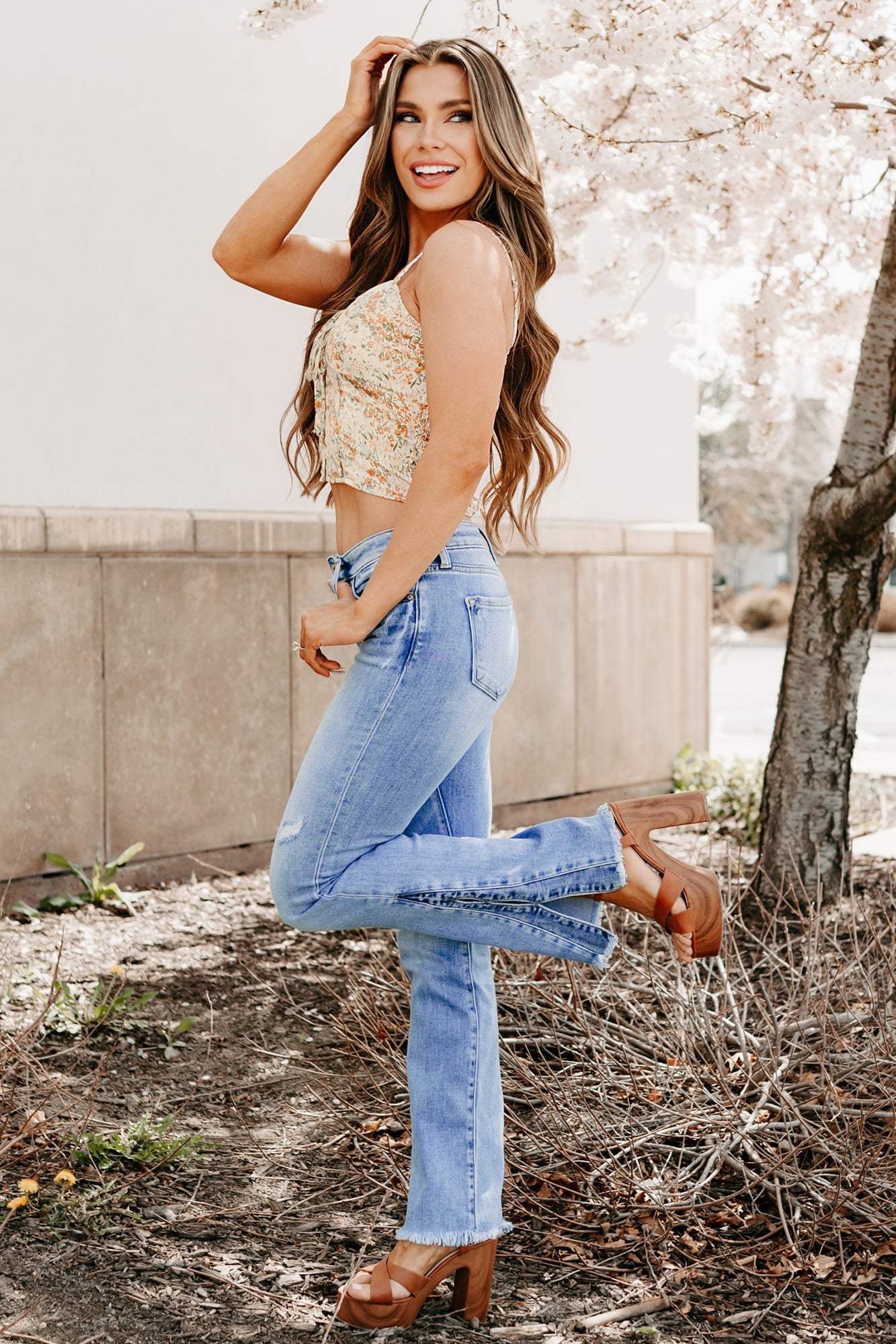 Earthy Bliss Floral Tank Top (Lemon/Orange)