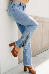 Finn Mid Rise Split Hem Kancan Jeans (Medium)
