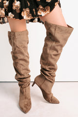Staying Strong Faux Suede Stiletto Heel Boots (Taupe)
