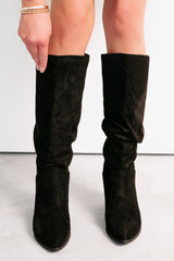 Bare & Bold Chunky Heel Faux Suede Boots (Black)