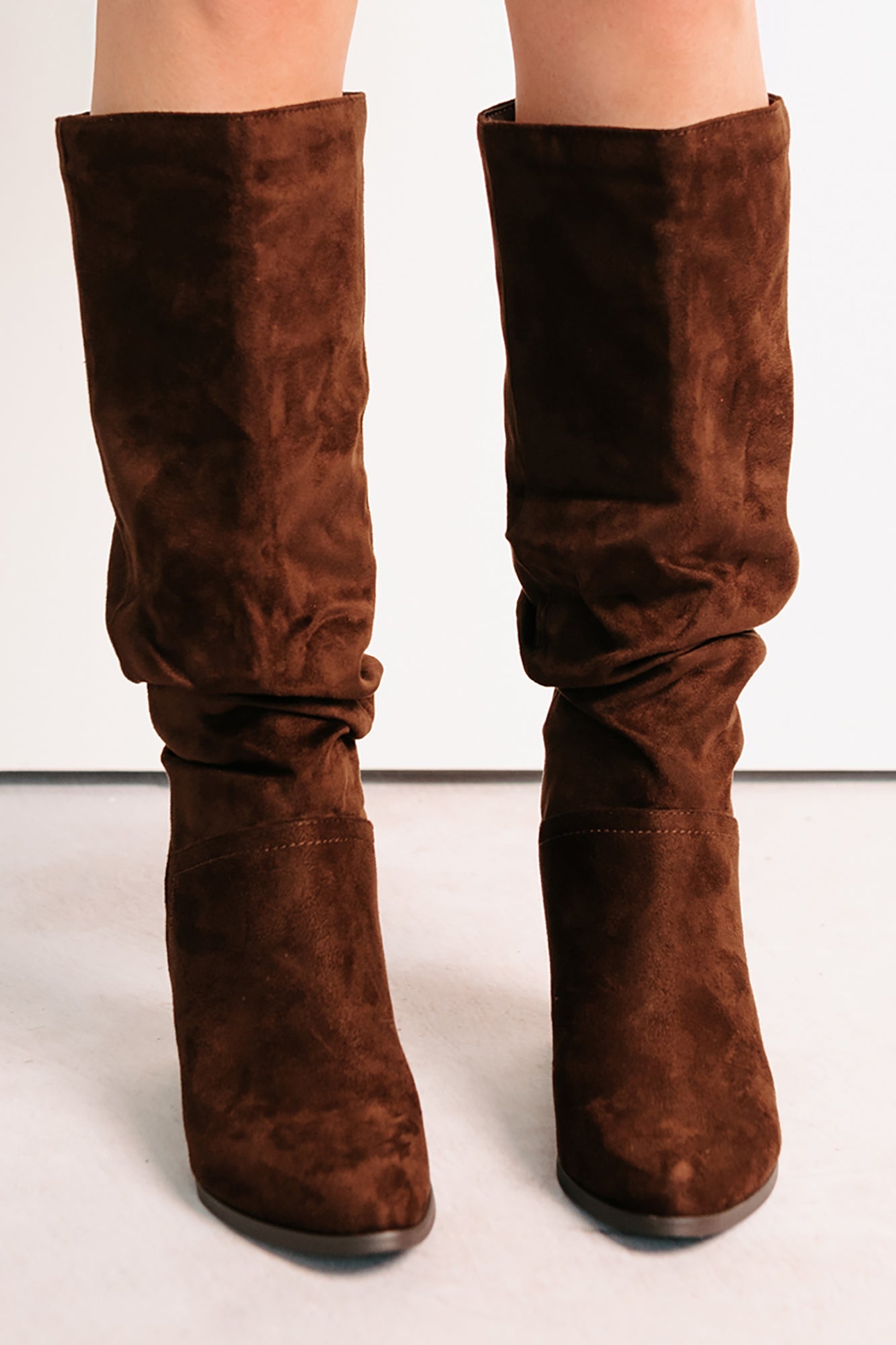 Bare & Bold Chunky Heel Faux Suede Boots (Tobacco)