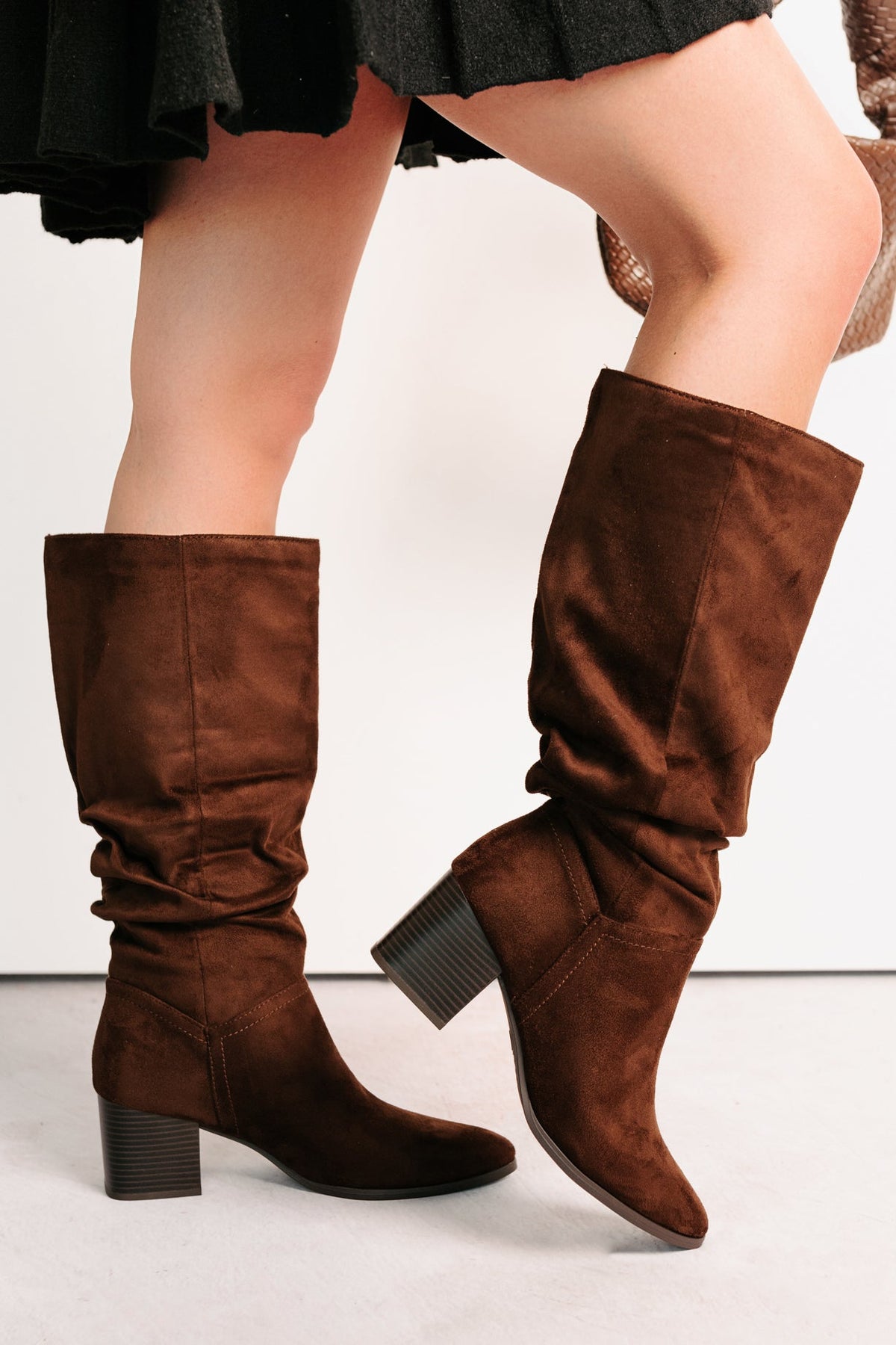 Bare & Bold Chunky Heel Faux Suede Boots (Tobacco)