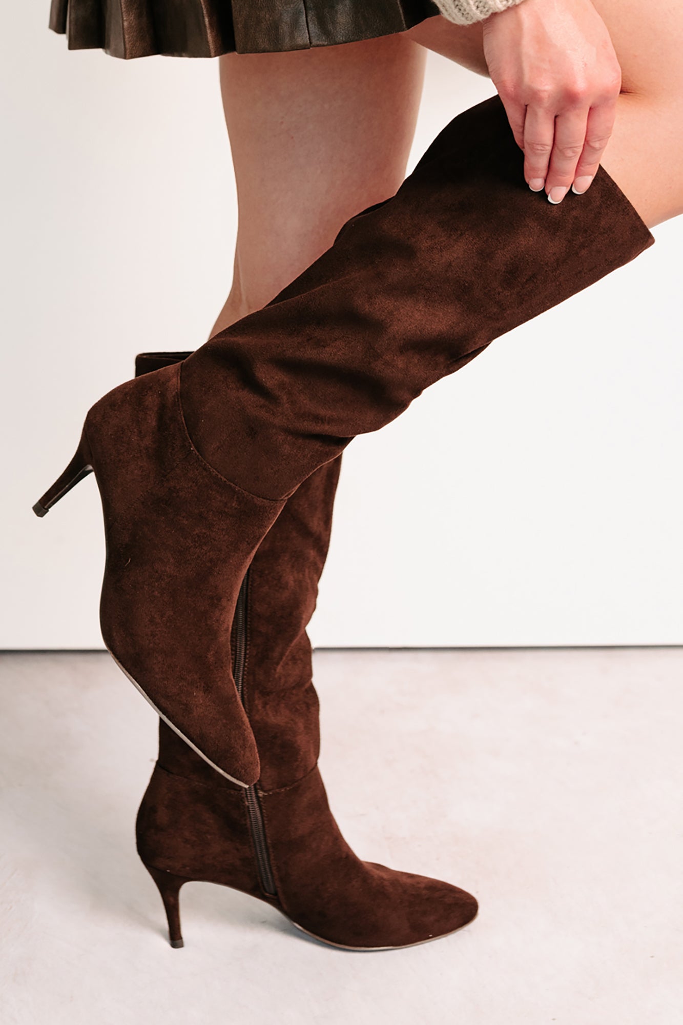 Staying Strong Faux Suede Stiletto Heel Boots (Brown)