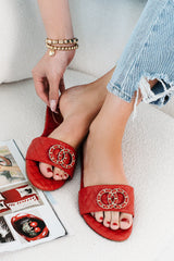 Own Your Elegance Quilted Leather Sandals (Red)