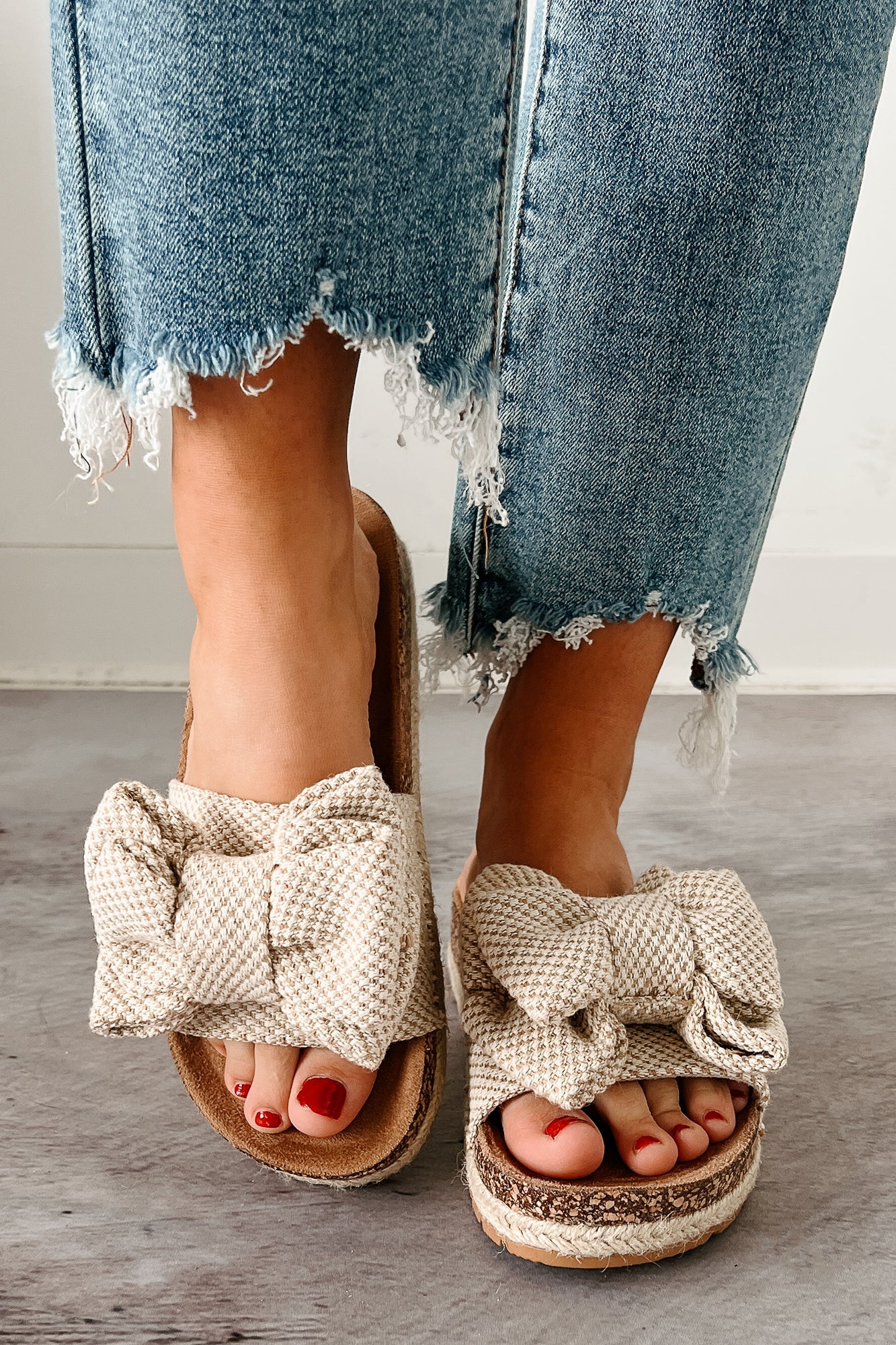 Glow & Go Bow Strap Cork Sole Sandals (Beige)