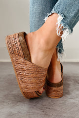 Into The Open Raffia Platform Sandals (Brown)