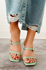 Sunset Blooms Buckle Strap Square Toe Heel (Green)