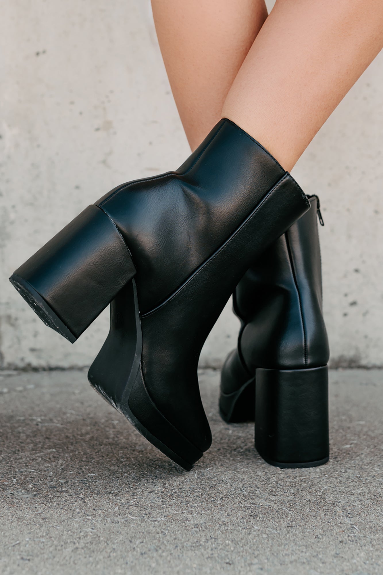 Midnight Drift Faux Leather Platform Booties (Black)