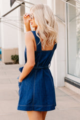 Living Large Double Button Denim Mini Dress (Medium Wash)