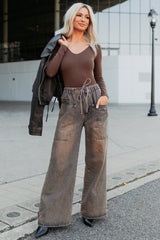 Hattie Wide Leg Washed Very J Jeans (Brown)