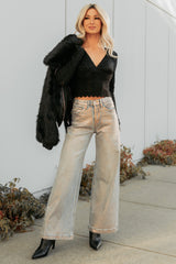 Born Untamed Long Sleeve V Neck Lace Top (Black)