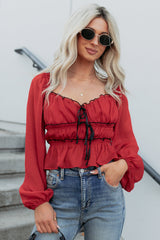 Cute With It Sweetheart Neck Bow Detail Top (Red Wine)