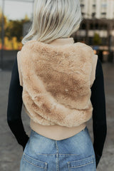 Needing You Near Faux Fur Zip-Up Vest (Khaki)