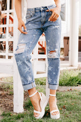 Ruth Star Print Distressed Saige Jeans (Medium)