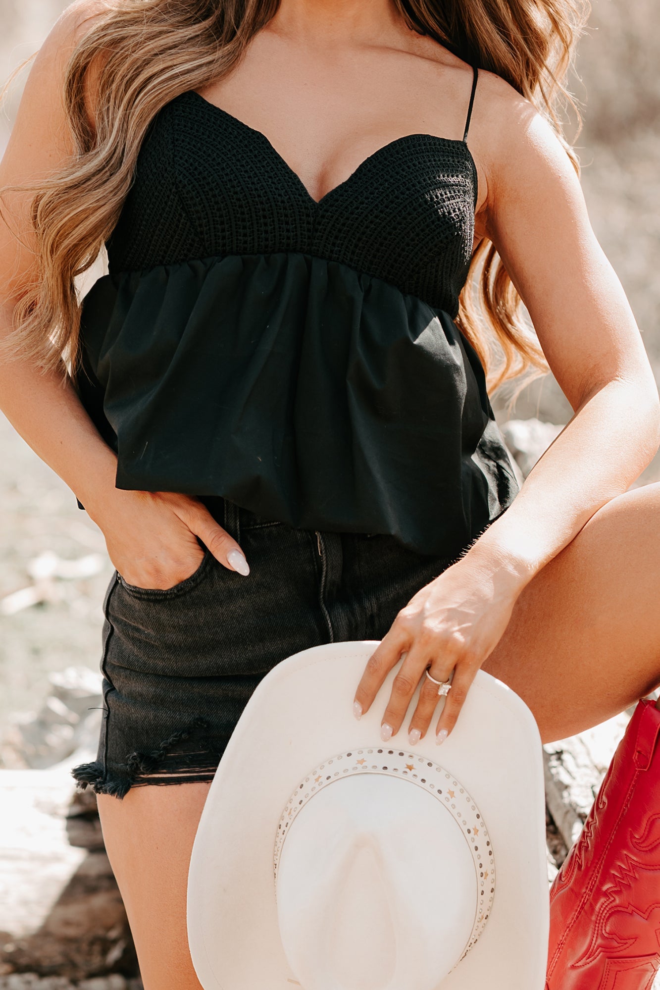 Tangled In You Crochet Bubble Tank (Black)