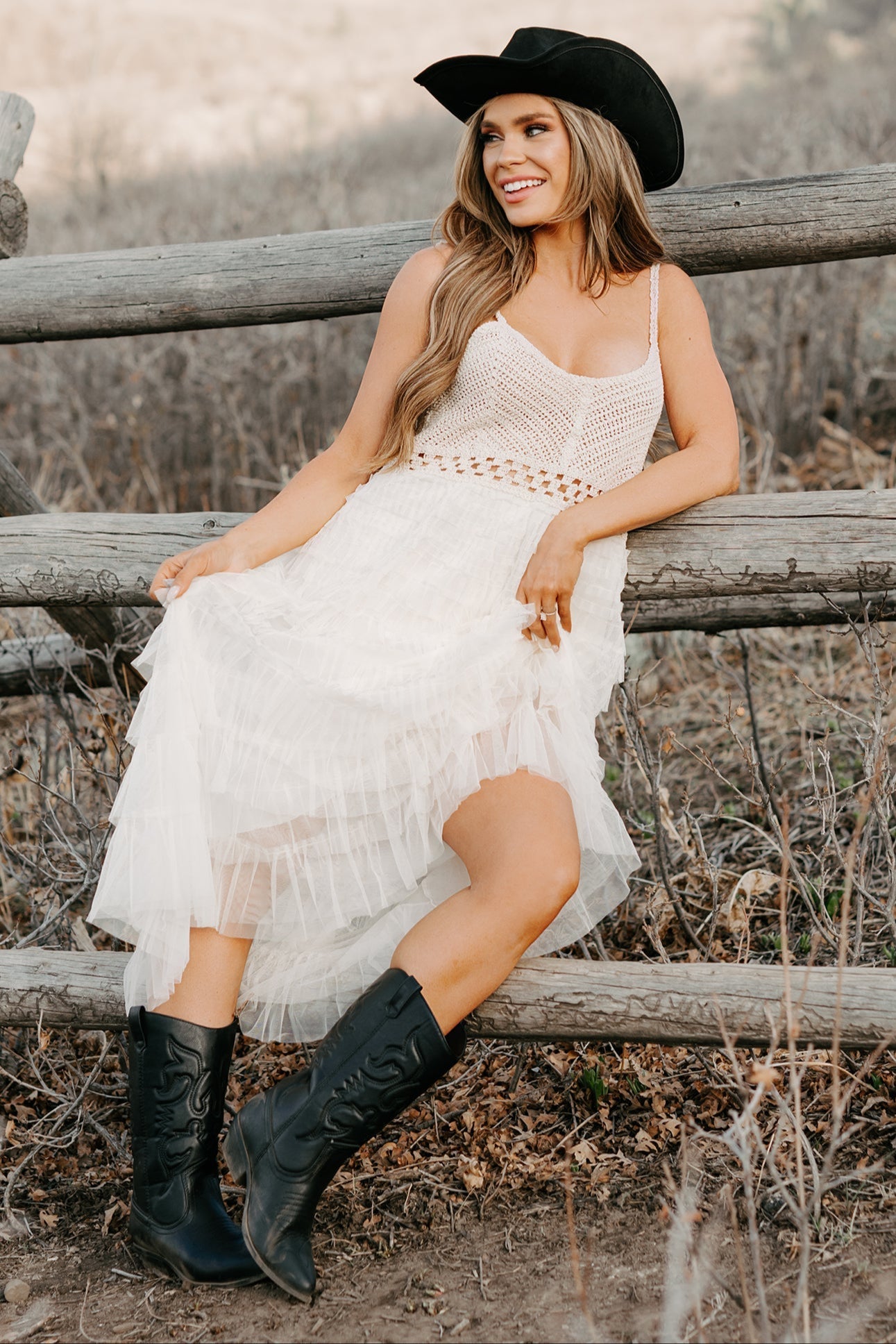 Sunlit Serenity Crochet Ruffle POL Dress (Natural)