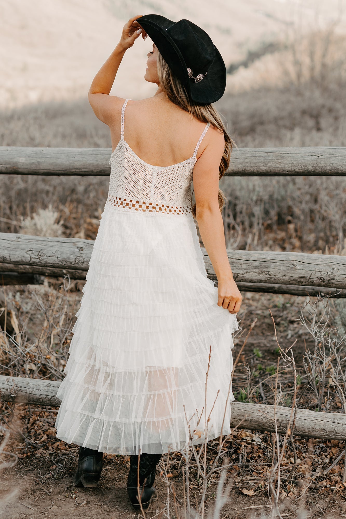 Sunlit Serenity Crochet Ruffle POL Dress (Natural)